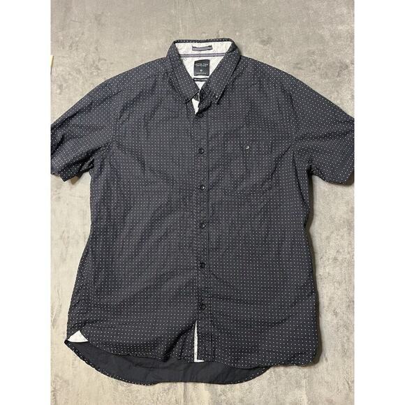 Level Ten Black Dot‎ Casual Pocket Mens Short Sleeve Button Up Shirt Medium - Picture 1 of 4